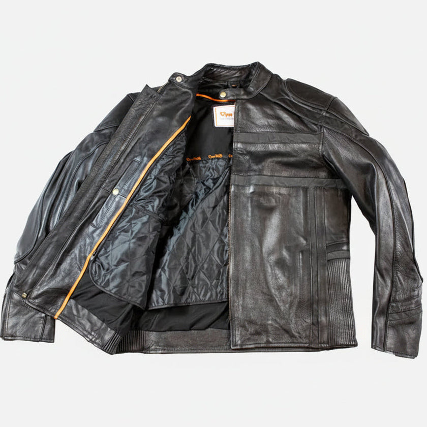 Open Road Men's Reflective Piping Leather Motorcycle Jacket