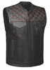 Open Road Men's Upside Leather with Orange Stitched Diamonds Vest