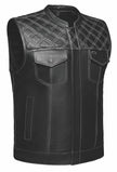 Open Road Men's Upside Leather with White Stitched Diamonds Vest