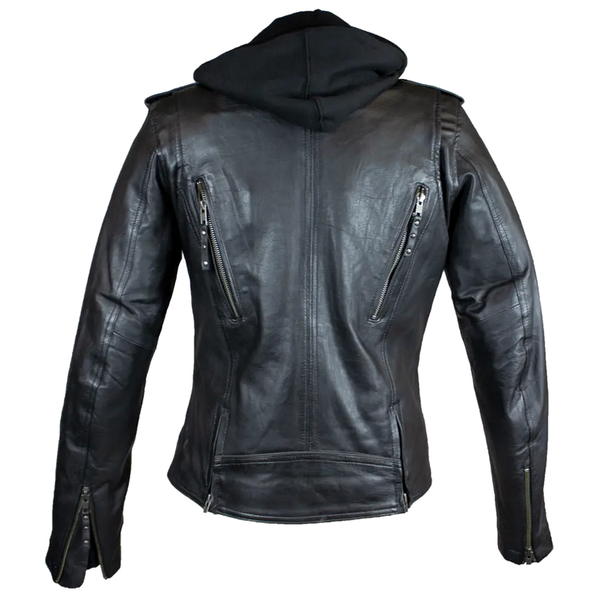 Open Road Women's Hooded Classic Leather Motorcycle Jacket