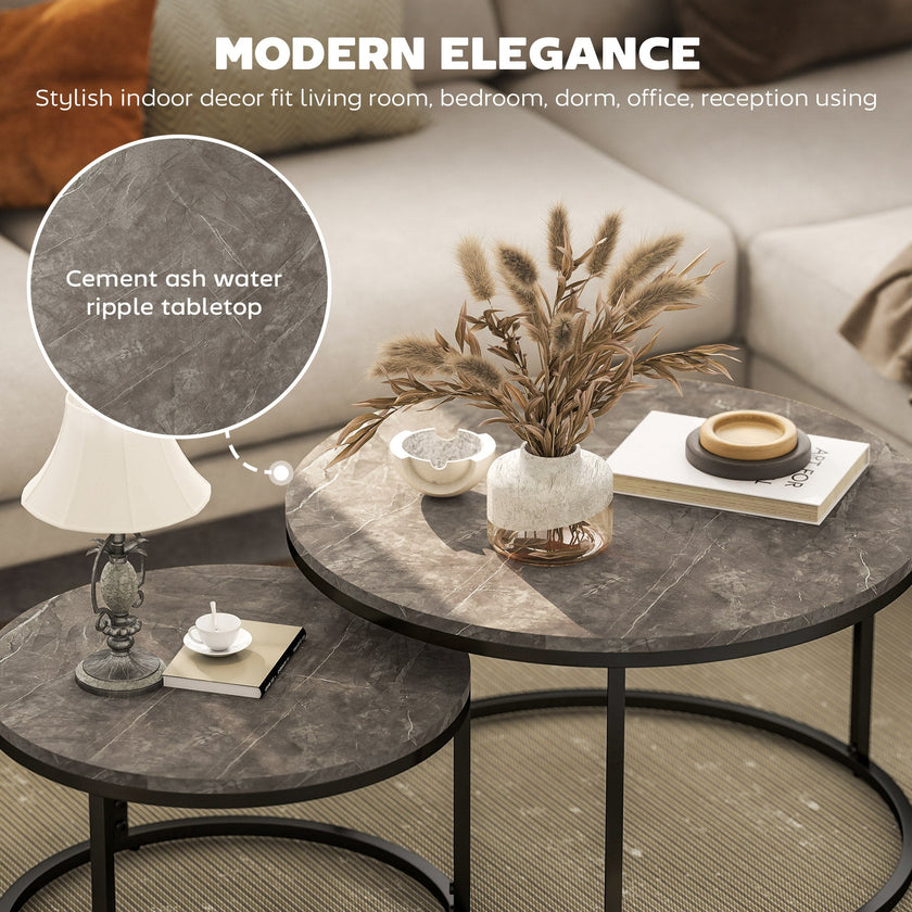 Zephyr Modern Nesting Coffee Table with Faux Marble Top-Grey