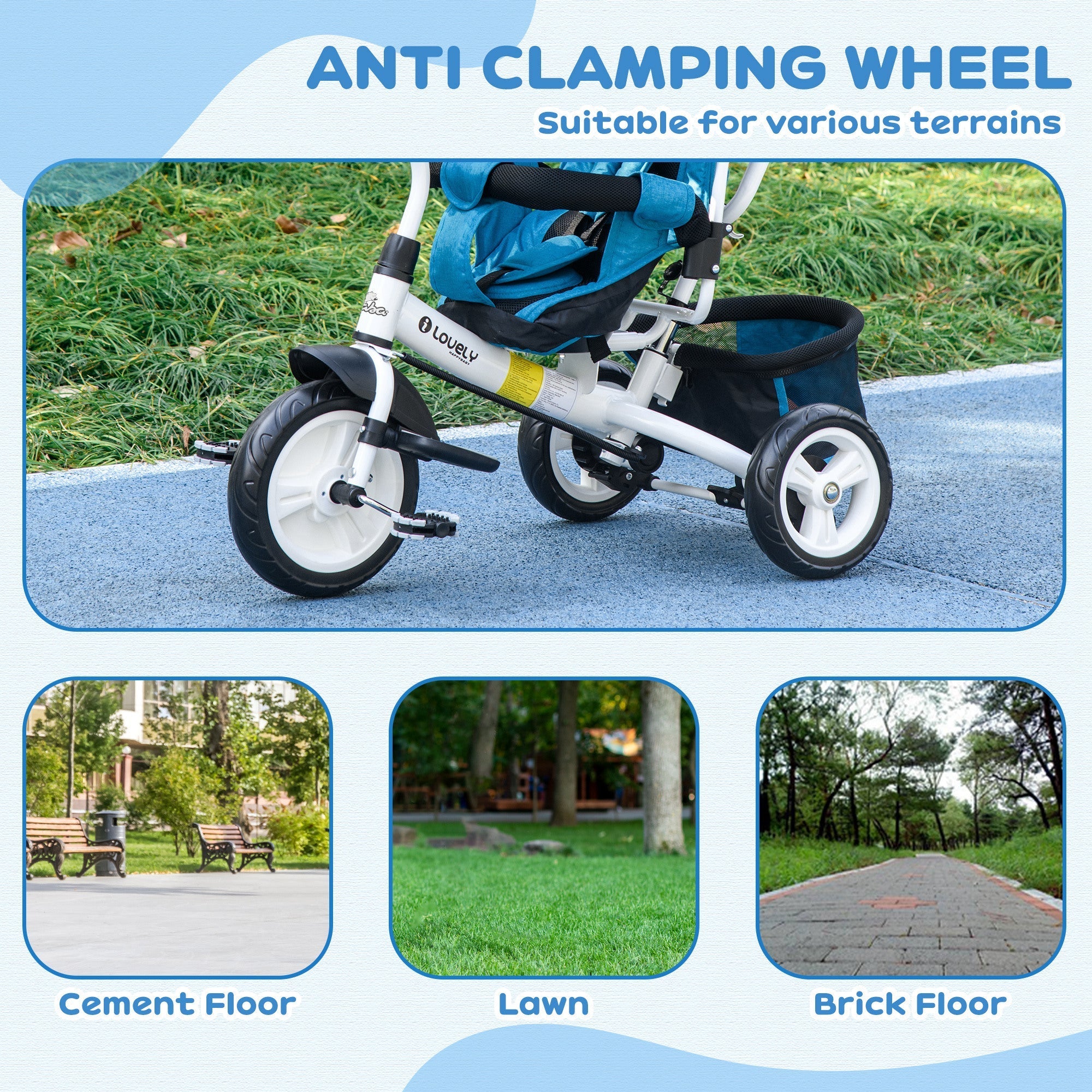 Qaba Convertible 4-in-1 Toddler Tricycle with Parent Handle for Kids 1-5 Years Outdoor Play Blue