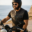 Open Road Men's Upside Leather with Orange Stitched Diamonds Vest