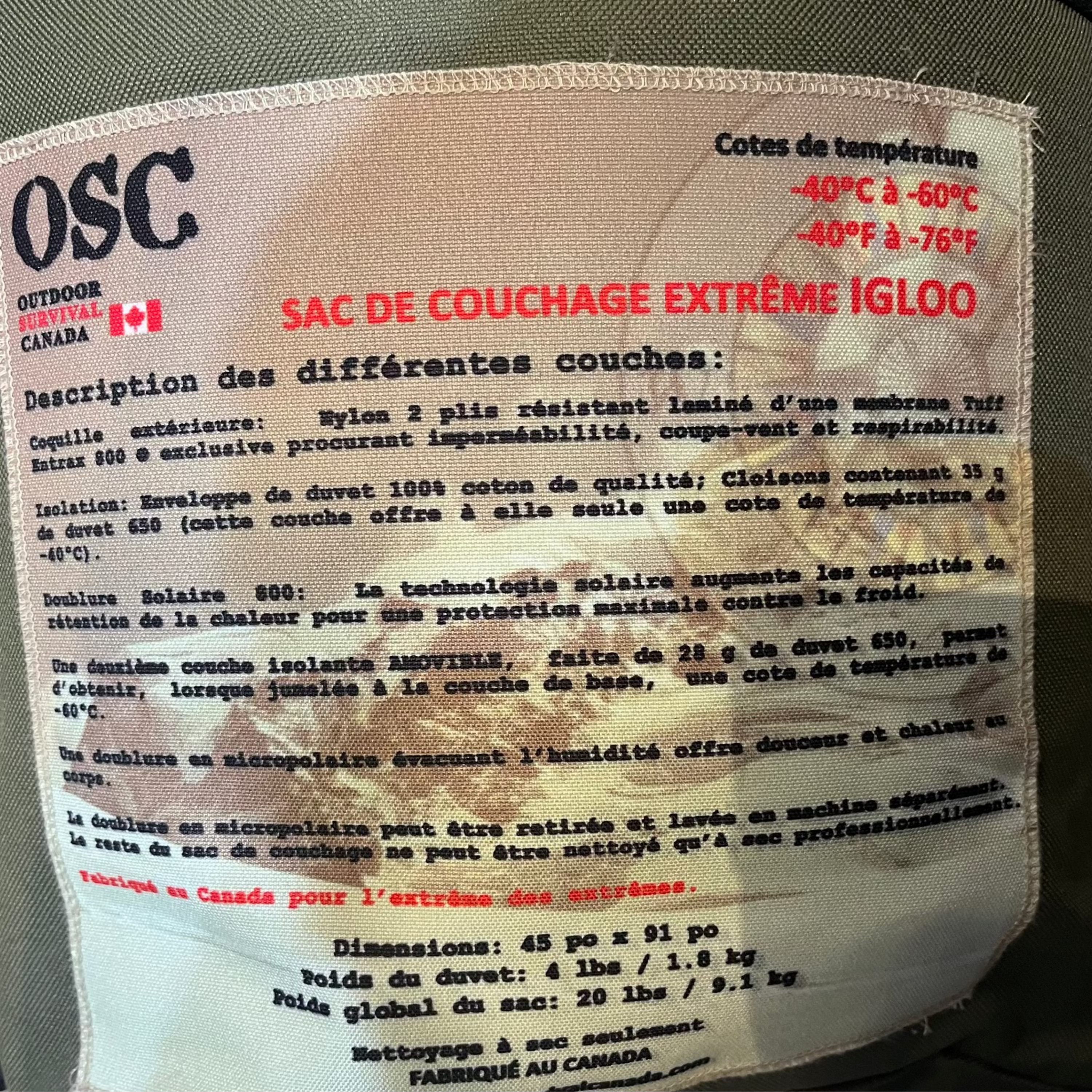 Outdoor Survival Canada Igloo Oversize Layered Down Sleeping Bags -60C/-76F