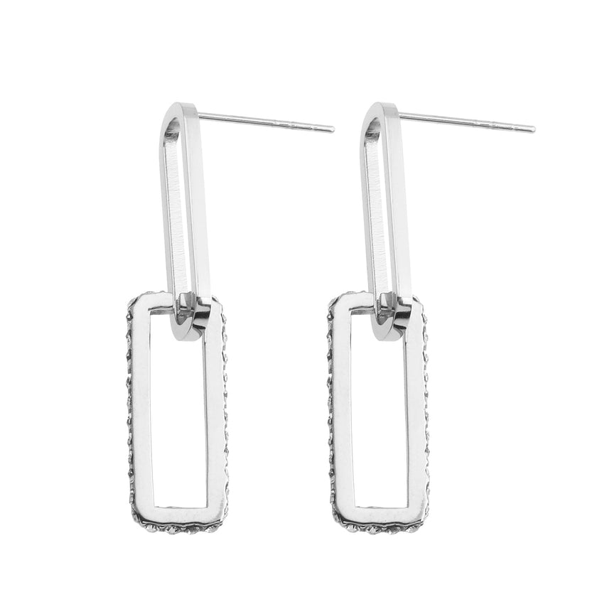 Boucles d'oreilles argentées LUCIANA, double agrafe, pavé de zircons.