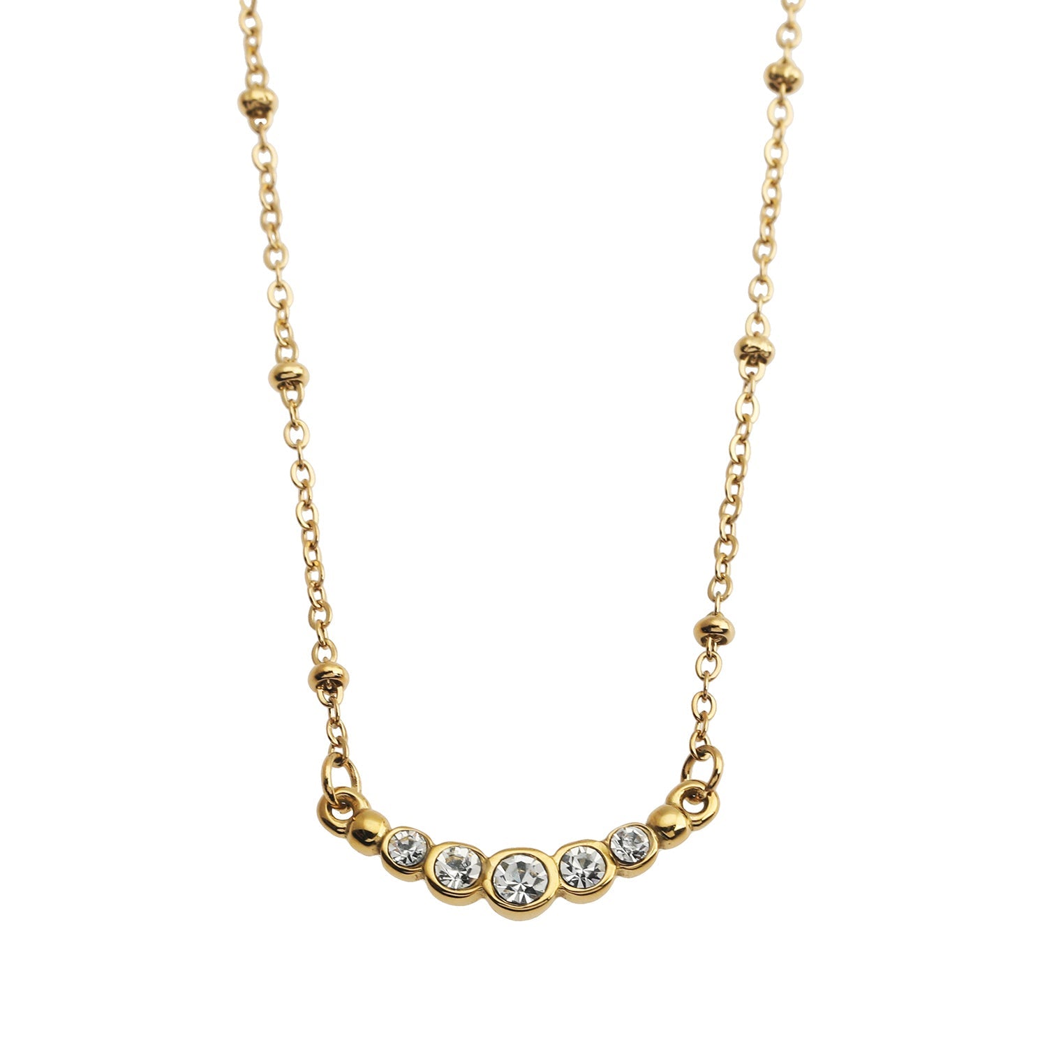 Chaîne dorée perlée KIMI avec pendentif en zircone pavé délicat.