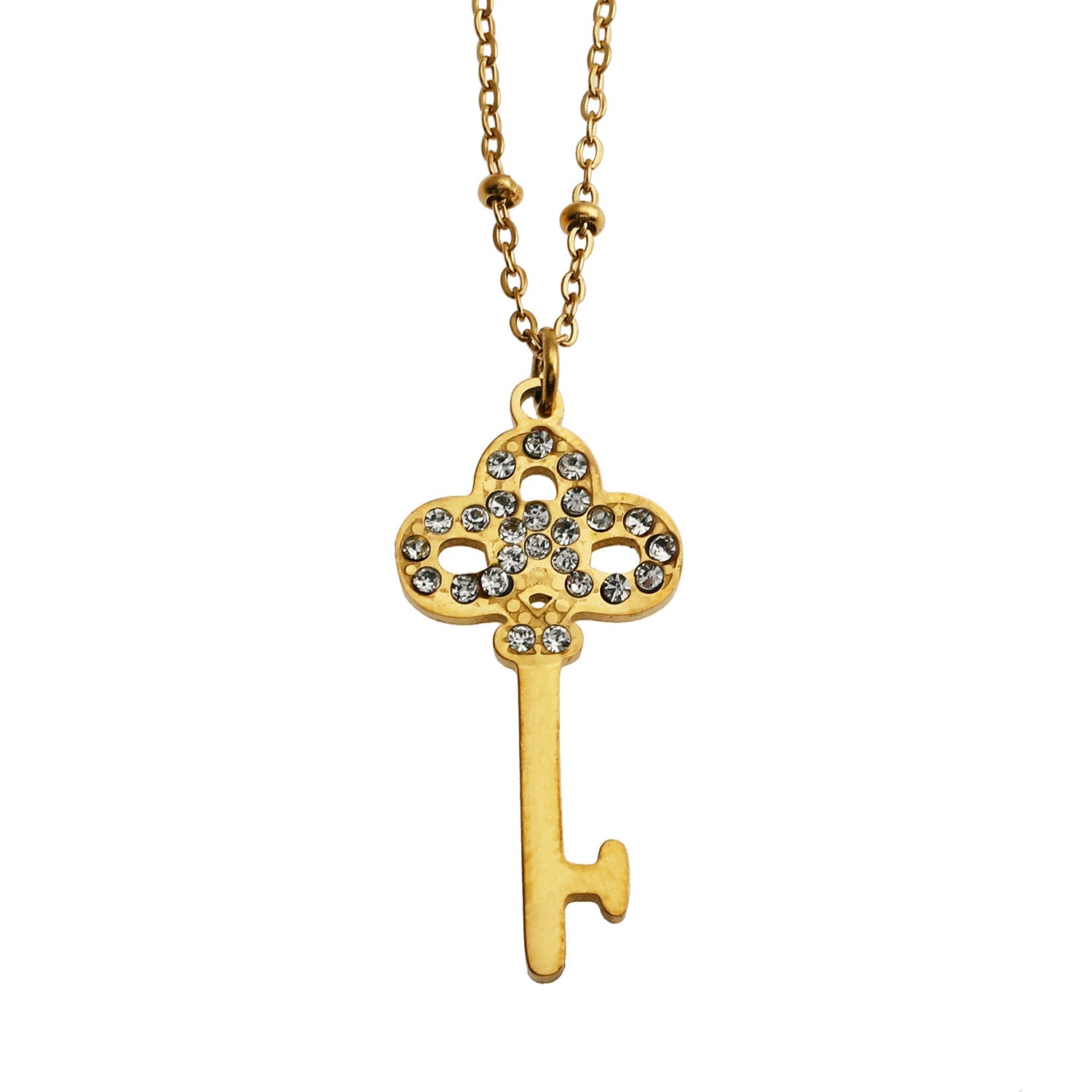 Collier UNLOK en or perlé avec pendentif clé orné de zircons.