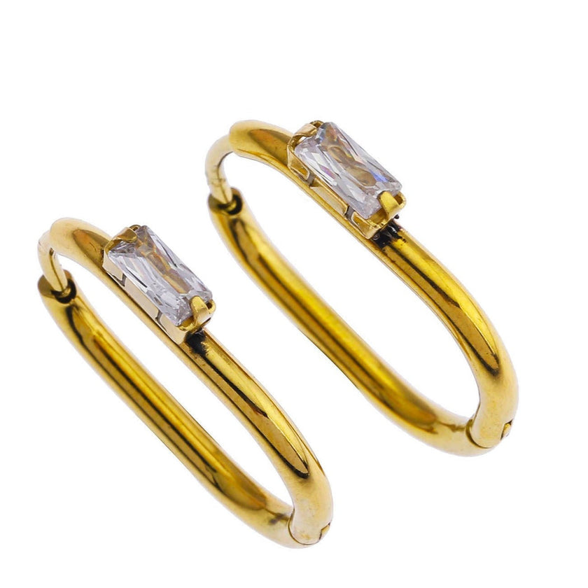 Boucles d'oreilles rectangulaires CABE avec zircone rectangulaire solitaire