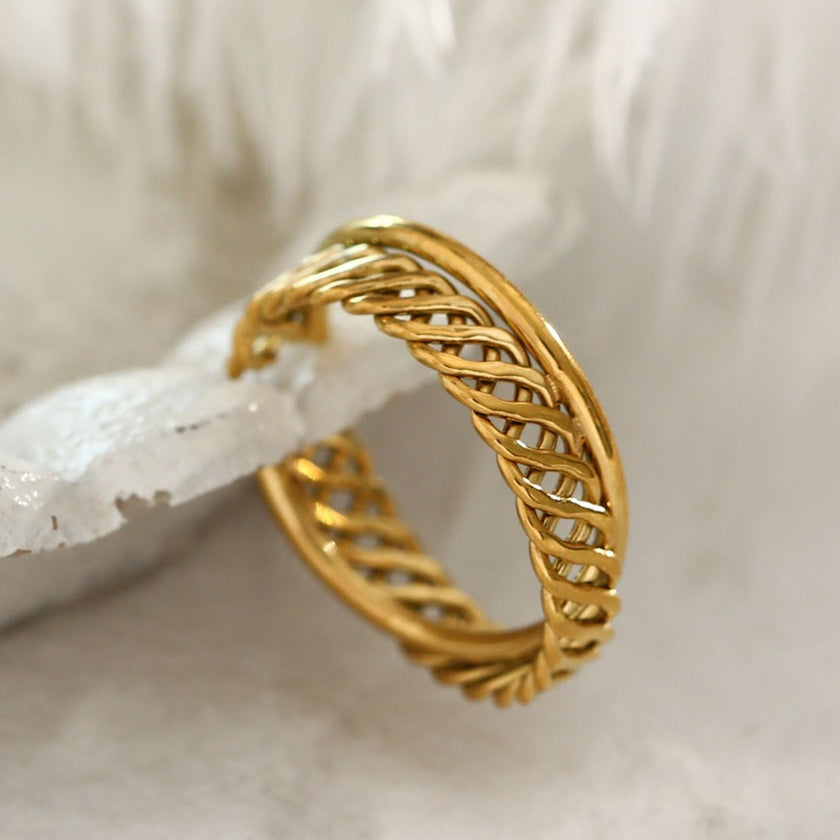 ORELIA Bague en forme de panier tressé à double bande torsadée