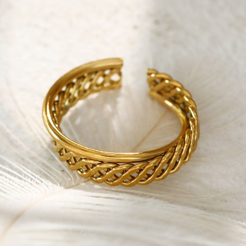 ORELIA Bague en forme de panier tressé à double bande torsadée