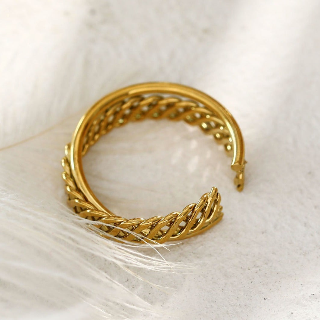 ORELIA Bague en forme de panier tressé à double bande torsadée