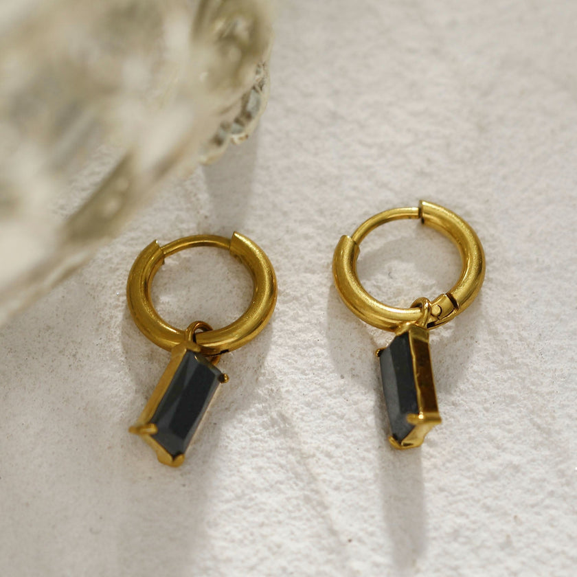 DAYSIA Gold:  Vintage Inspired Encased Black Crystal Drop Earrings