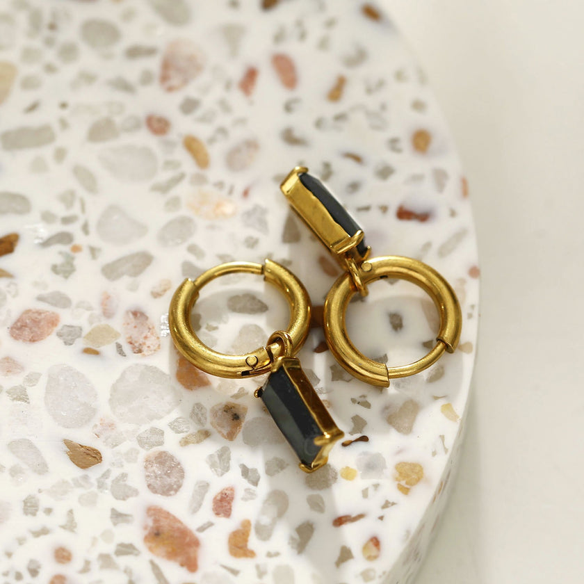 DAYSIA Gold:  Vintage Inspired Encased Black Crystal Drop Earrings
