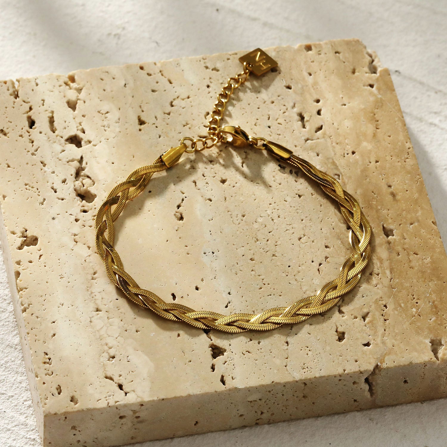 ELLA Gold: Intertwined Herringbone Snake Skin Textured Bracelet