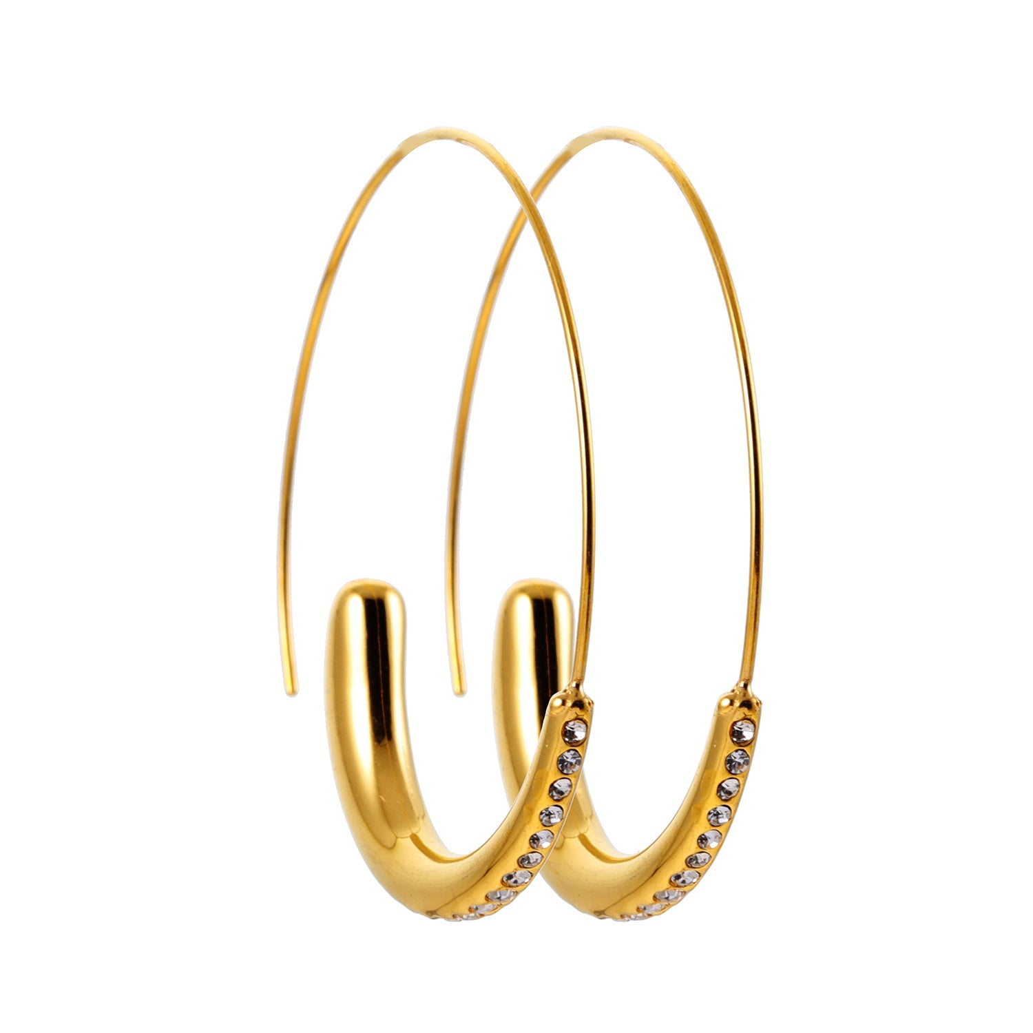 LYSSA : Boucles d'oreilles géométriques - Élégance incurvée avec des strass scintillants.