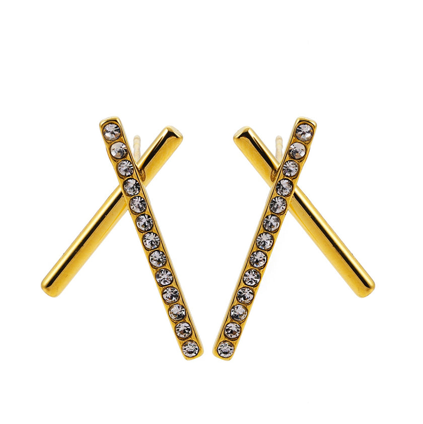 TESSA : Boucles d'oreilles à barres croisées avec pierres précieuses en zircone.