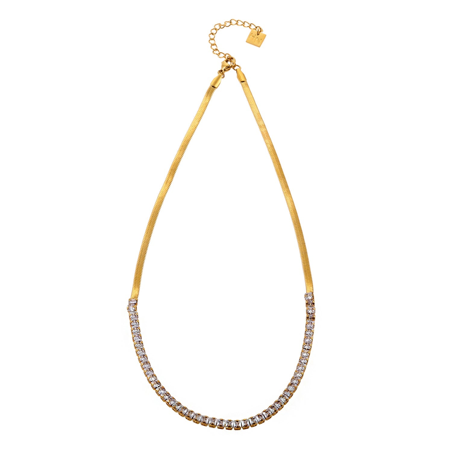 MESTIA : Collier combiné avec chaînes à texture peau de serpent et chaînes tennis.