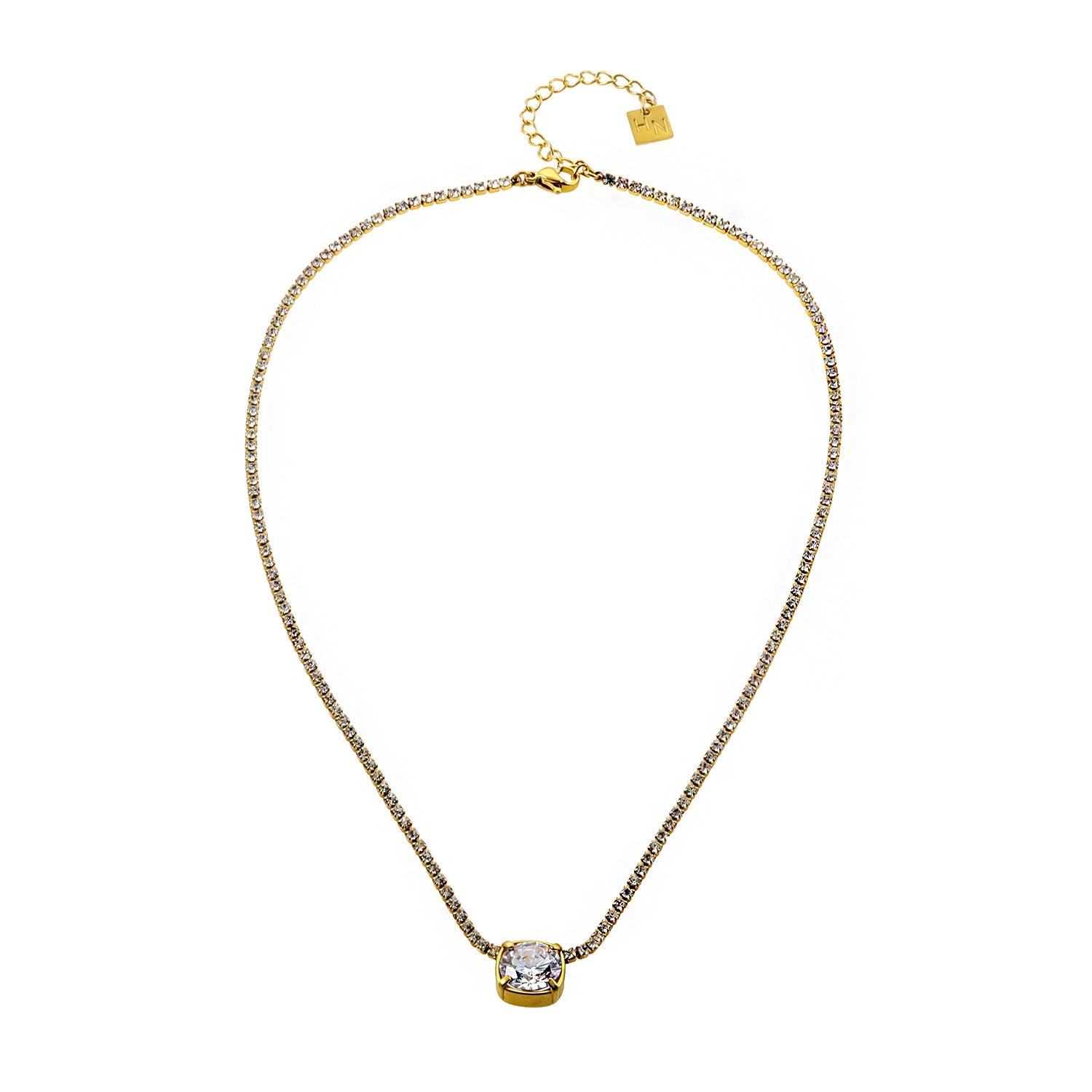 AURA : Collier avec pendentif en zircone serti dans un cadre sur une chaîne à perles de mini-zircone.
