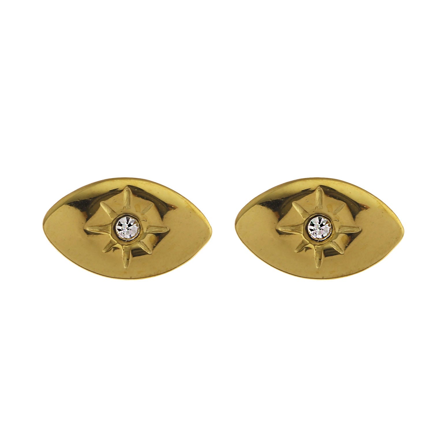 TINDRA : Boucles d'oreilles en forme d'ovale en or avec un zircon solitaire.