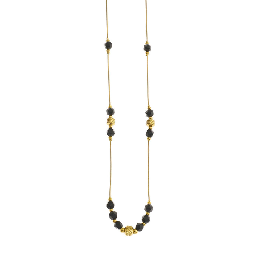 MARA Black Obsidian & Gold Beaded Chain Necklace