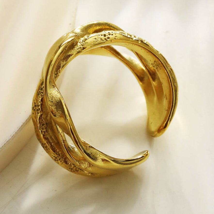 ORBANA: Partially Hammered Abstract Design Multi Stacked Ring