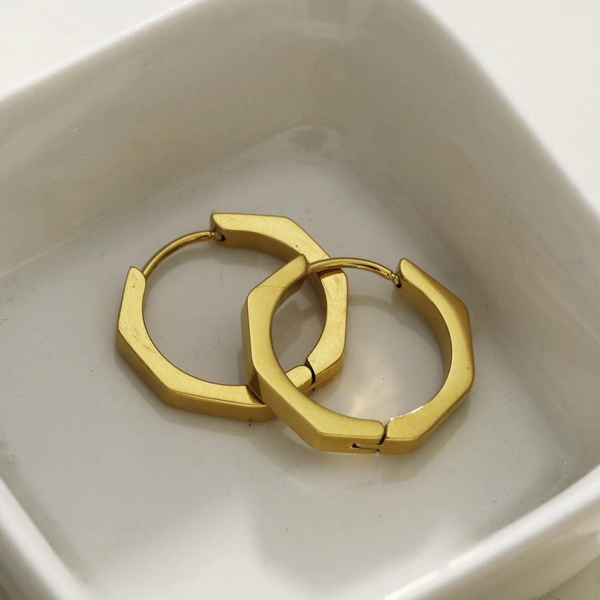 BOLZANO Gold : Boucles d'oreilles créoles hexagonales contemporaines