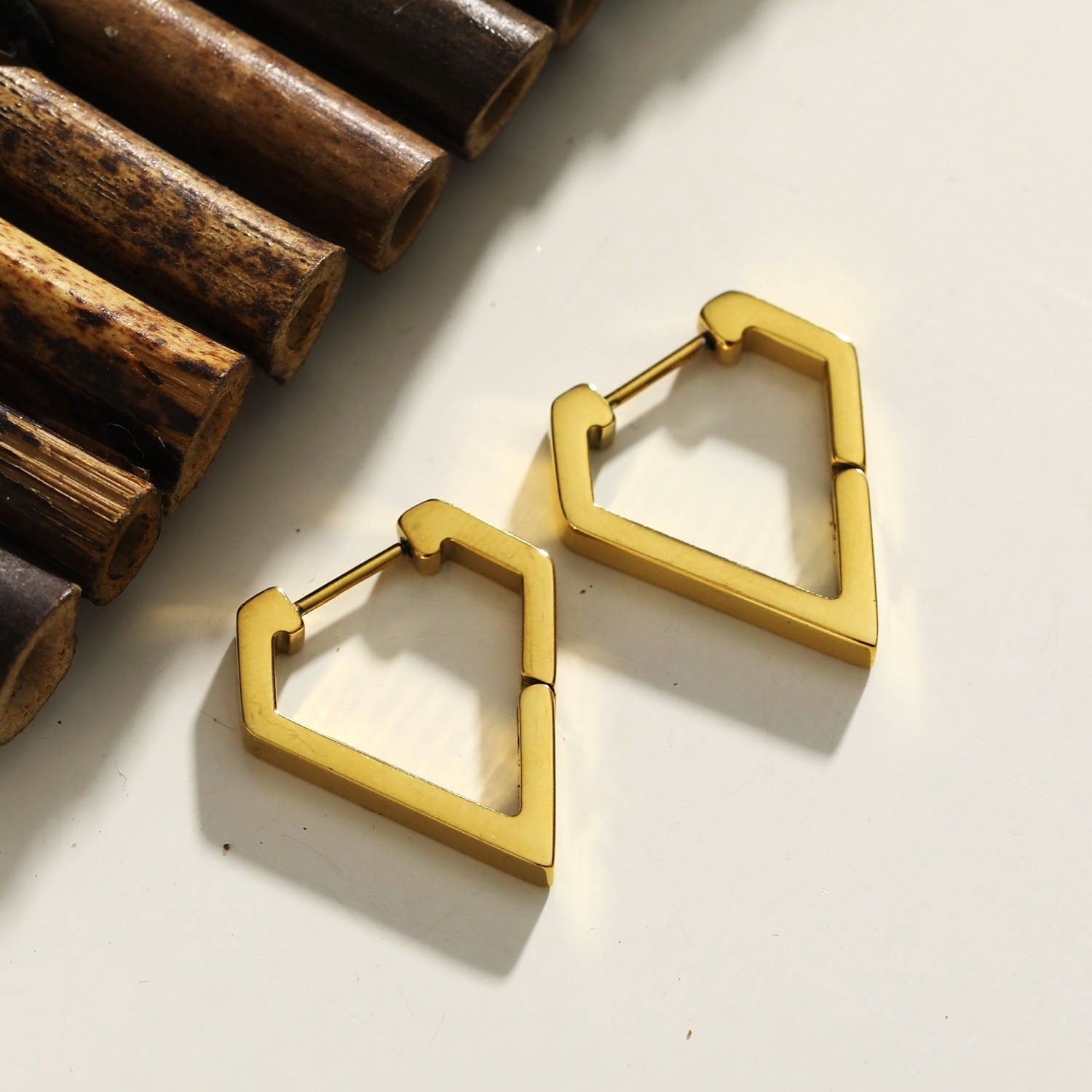 CAGLIARI: Triangle Shaped Contemporary Hoop Earrings in Gold