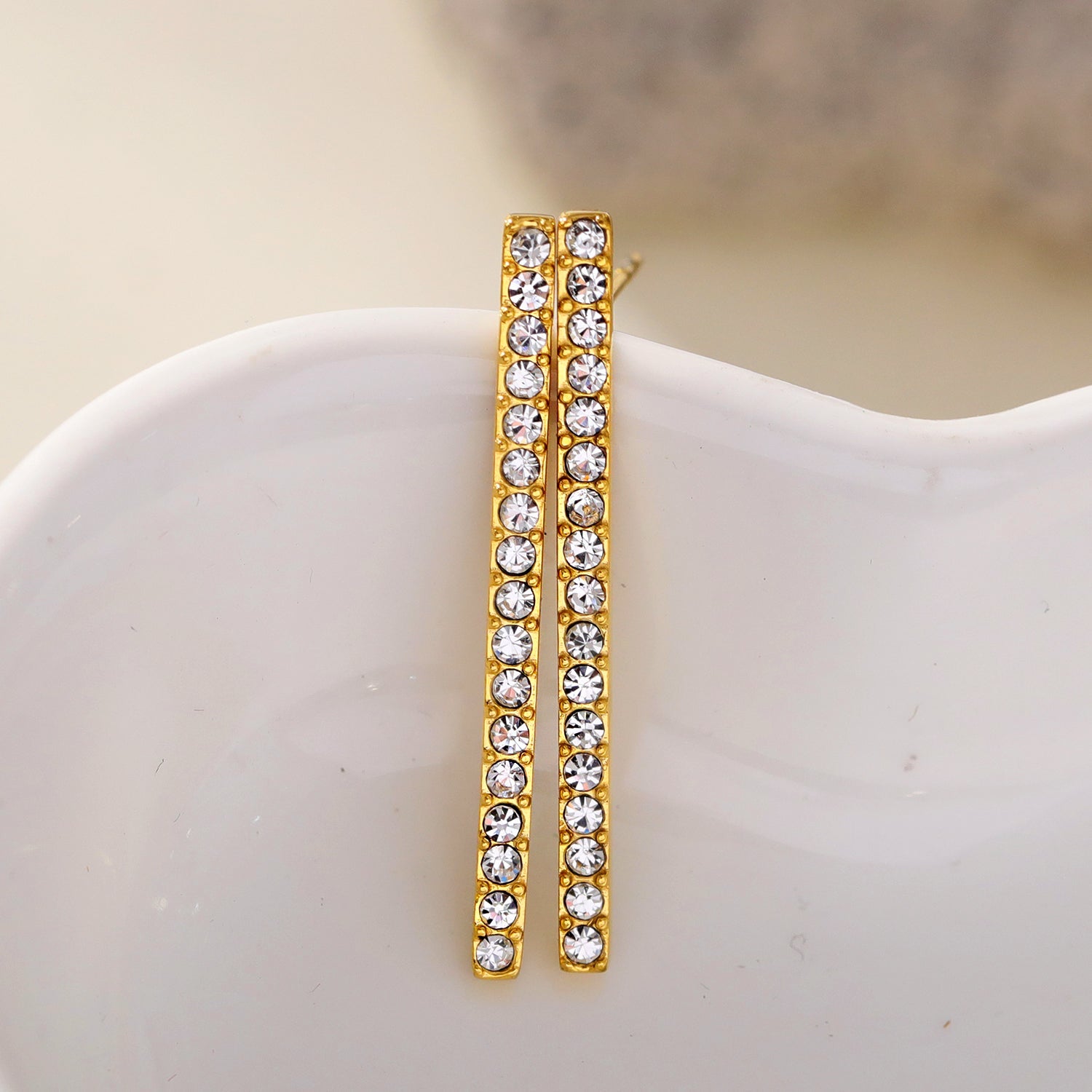 REGINA: Pavé Bar Stud Earrings with Zirconia Gemstones
