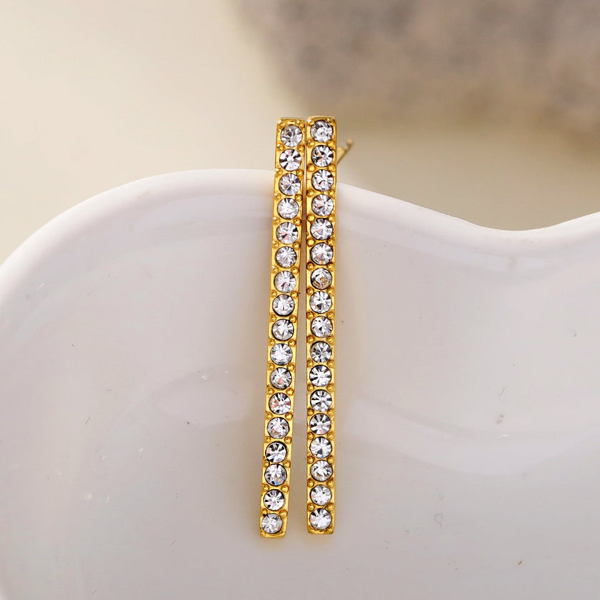 REGINA: Pavé Bar Stud Earrings with Zirconia Gemstones