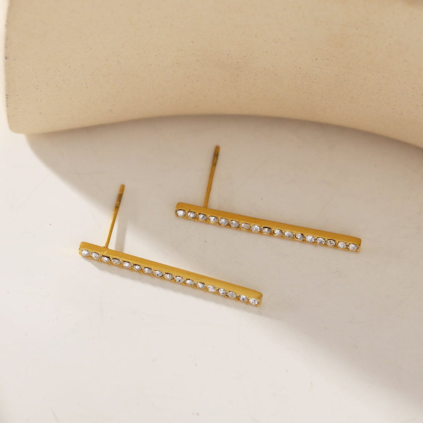 REGINA: Pavé Bar Stud Earrings with Zirconia Gemstones