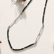 LORENA Black & Silver Beaded Paperclip Chain Necklace