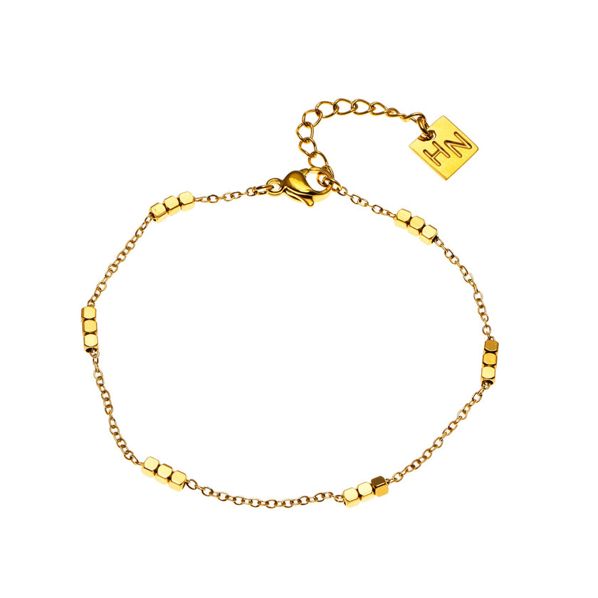 RITIKA: Tiny Square-Beads Dainty Gold Chain Bracelet