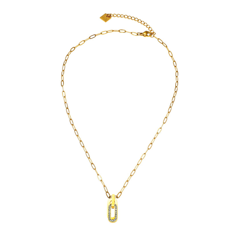 CHICALA : Collier avec pendentif en forme d'ovale serti de zircons, sur chaîne à maillons plats.