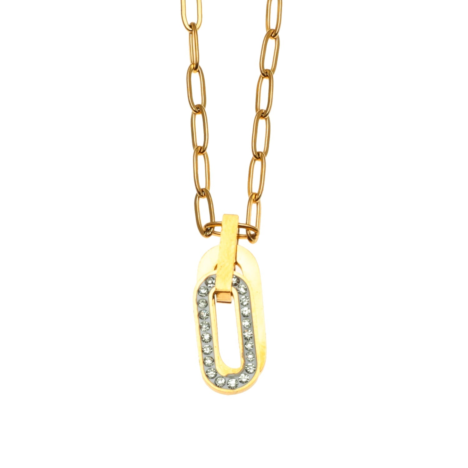 CHICALA : Collier avec pendentif en forme d'ovale serti de zircons, sur chaîne à maillons plats.
