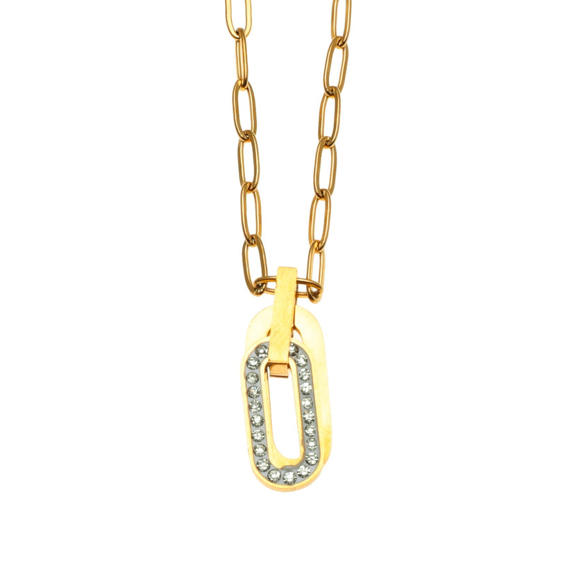 CHICALA : Collier avec pendentif en forme d'ovale serti de zircons, sur chaîne à maillons plats.