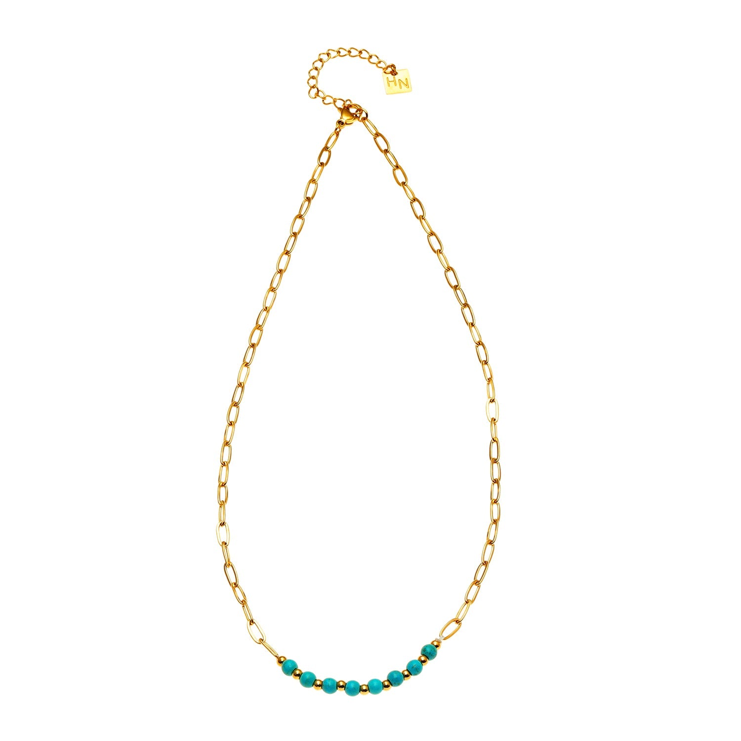 LIZBOA : Collier combiné chaîne à maillons et pierres de chalchite.