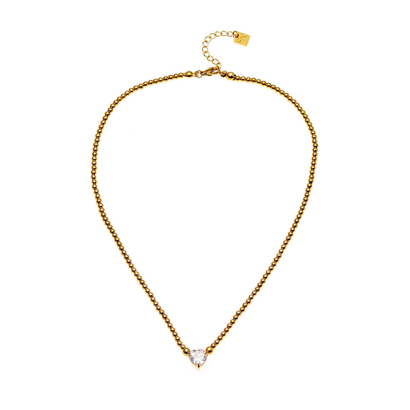 CROMER Zirconia Heart Pendant Ball-Bead Chain Necklace
