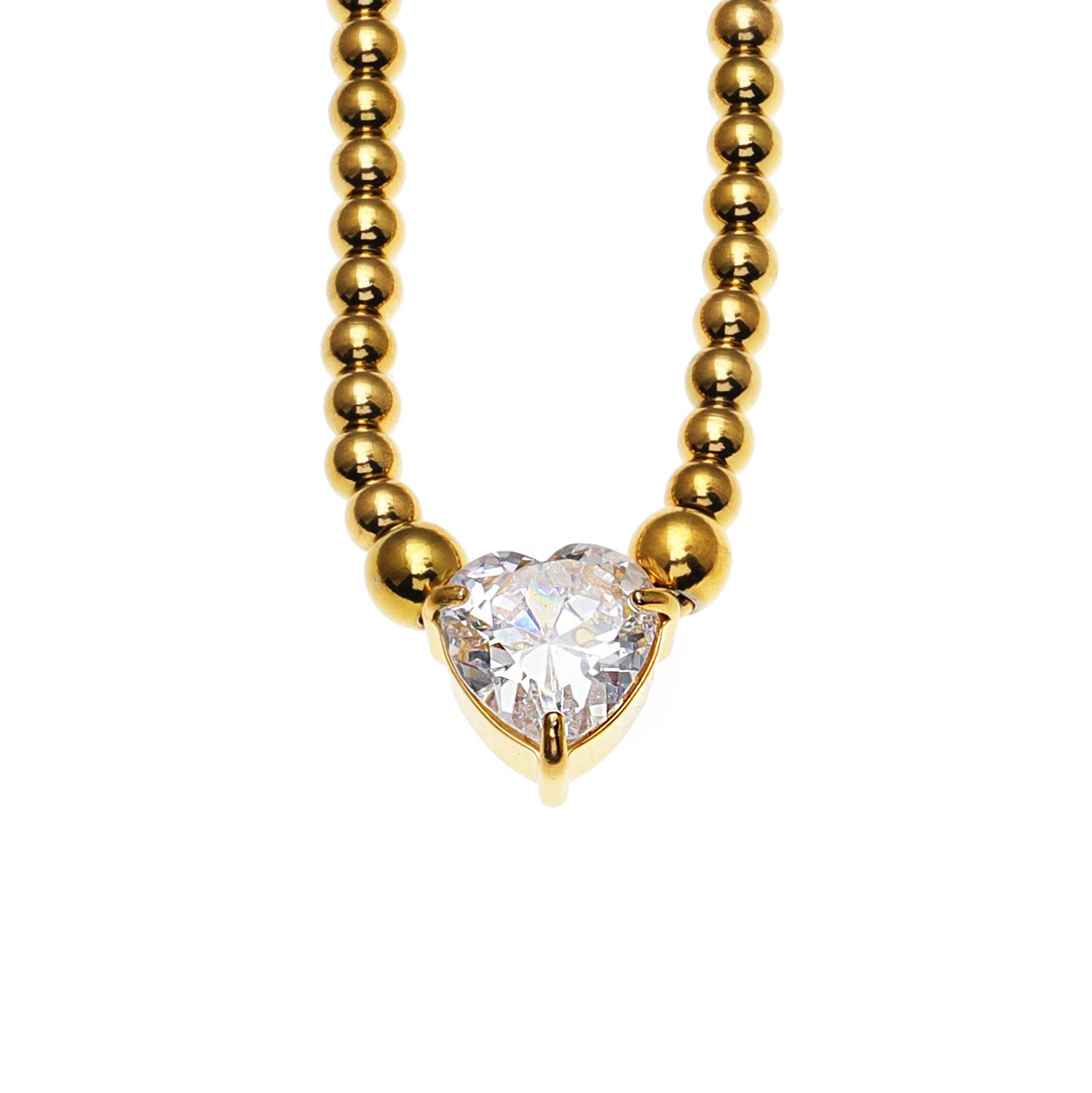 CROMER Zirconia Heart Pendant Ball-Bead Chain Necklace