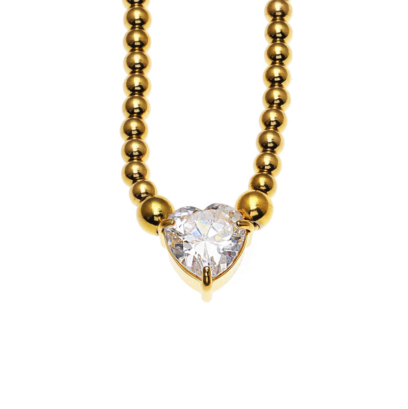 CROMER Zirconia Heart Pendant Ball-Bead Chain Necklace
