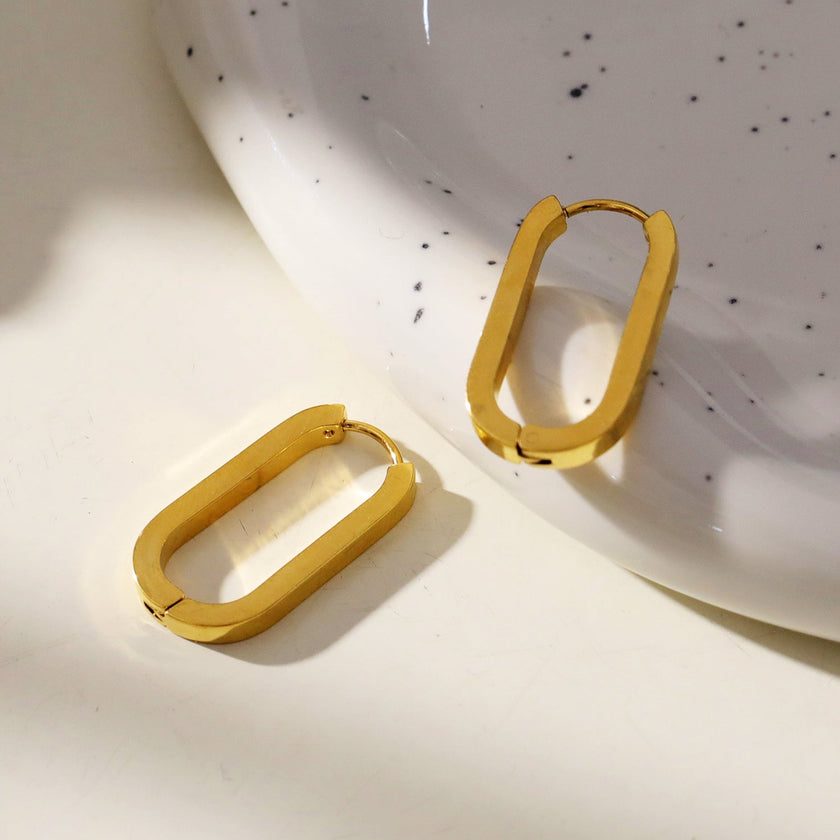CHANDA Gold: Rounded Corners Rectangular Hoop Earrings