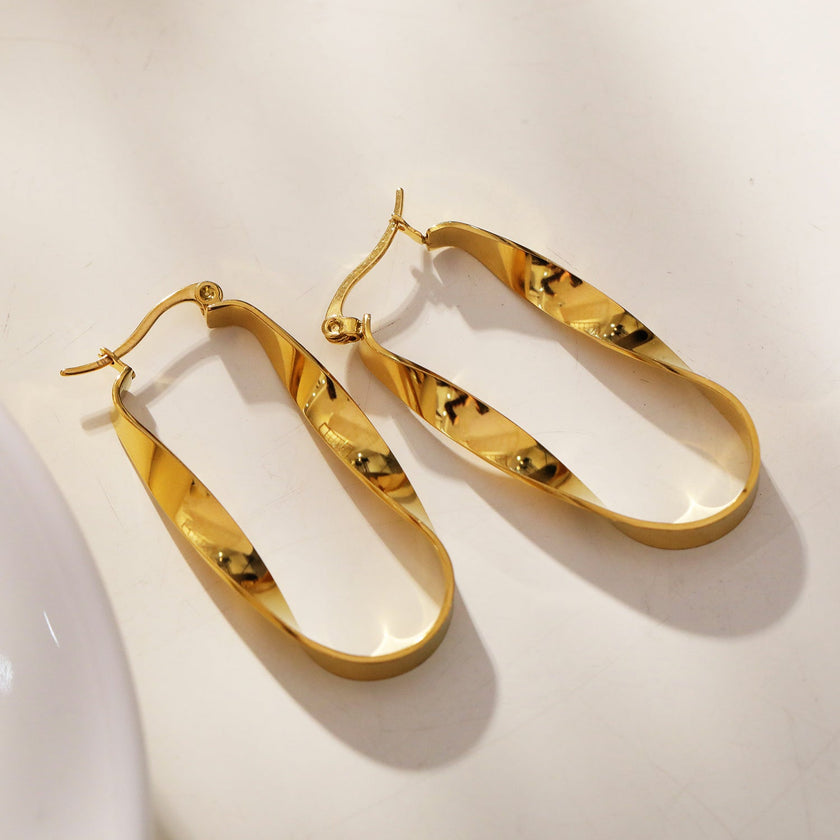 GISELA Twisted Abstract Oblong Semi-Statement Hoop Earrings