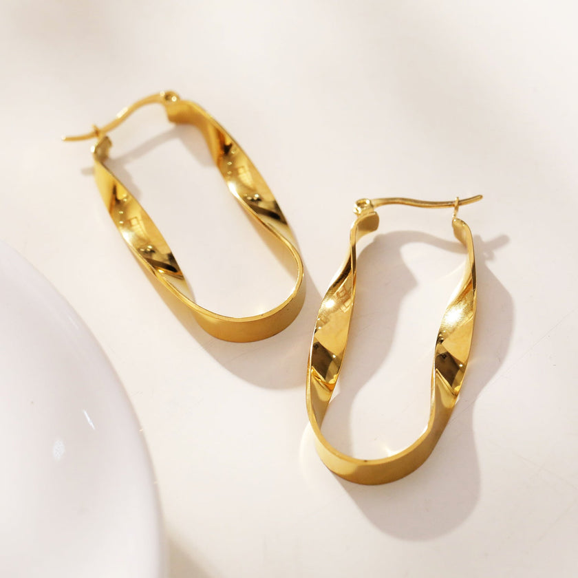 GISELA Twisted Abstract Oblong Semi-Statement Hoop Earrings