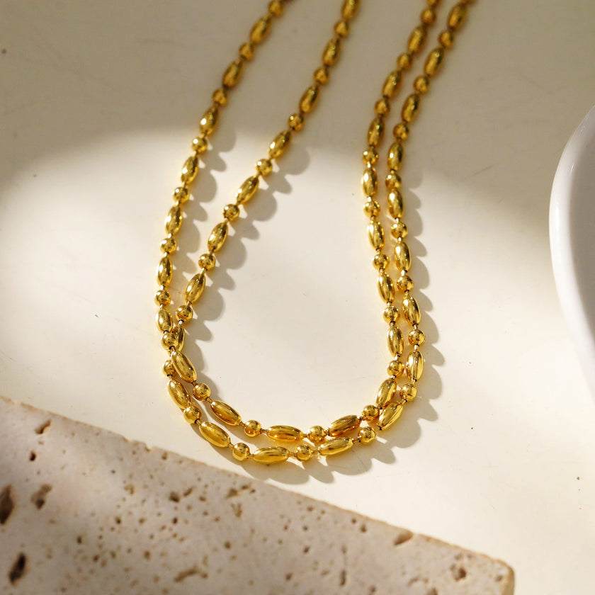 GUADIX: Double Layered Oval & Round Beaded Chain Necklace