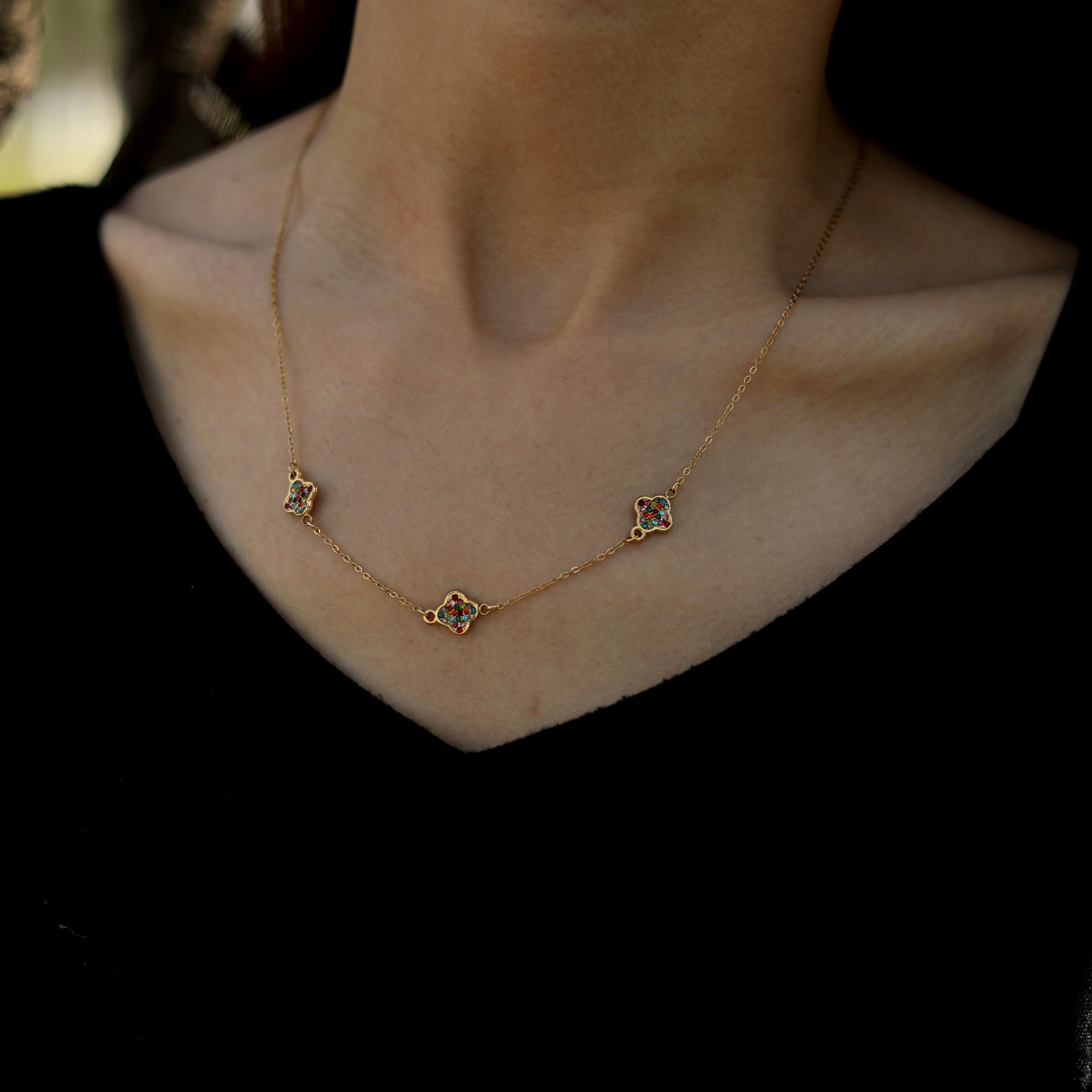 ELLIS Coloured Zirconia Charms Gold Necklace