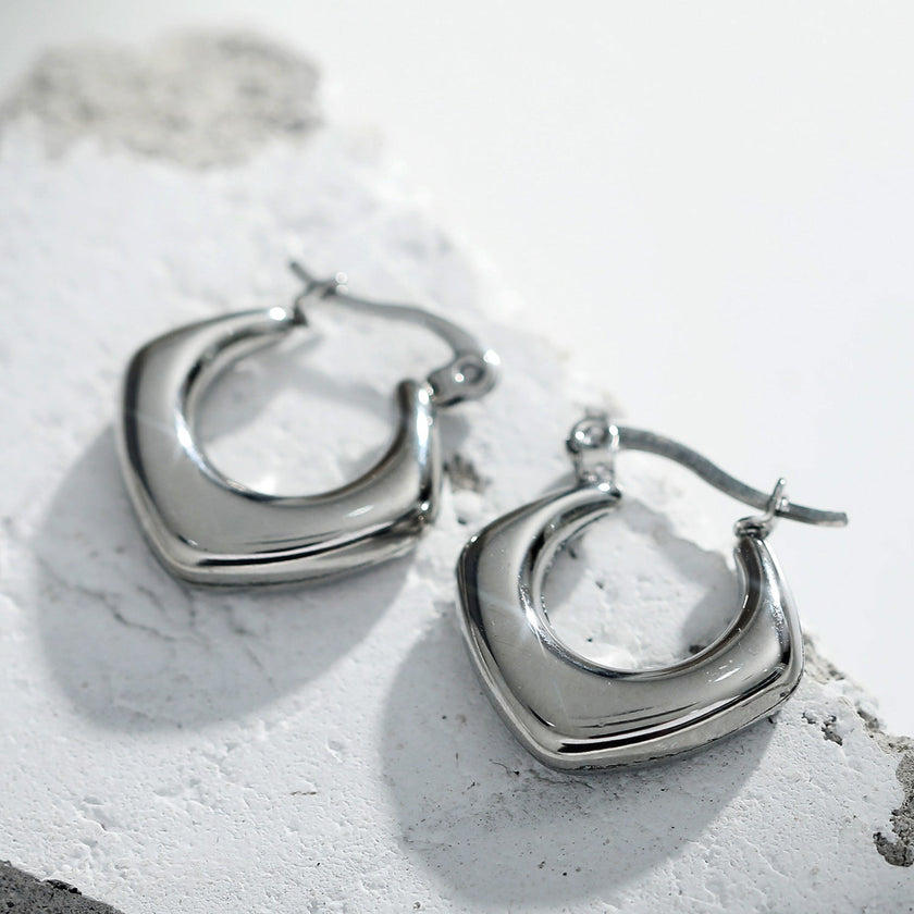 Boucles d'oreilles créoles carrées et arrondies MARIYA, Argent