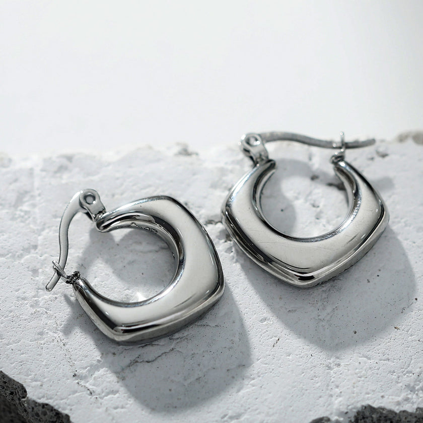Boucles d'oreilles créoles carrées et arrondies MARIYA, Argent