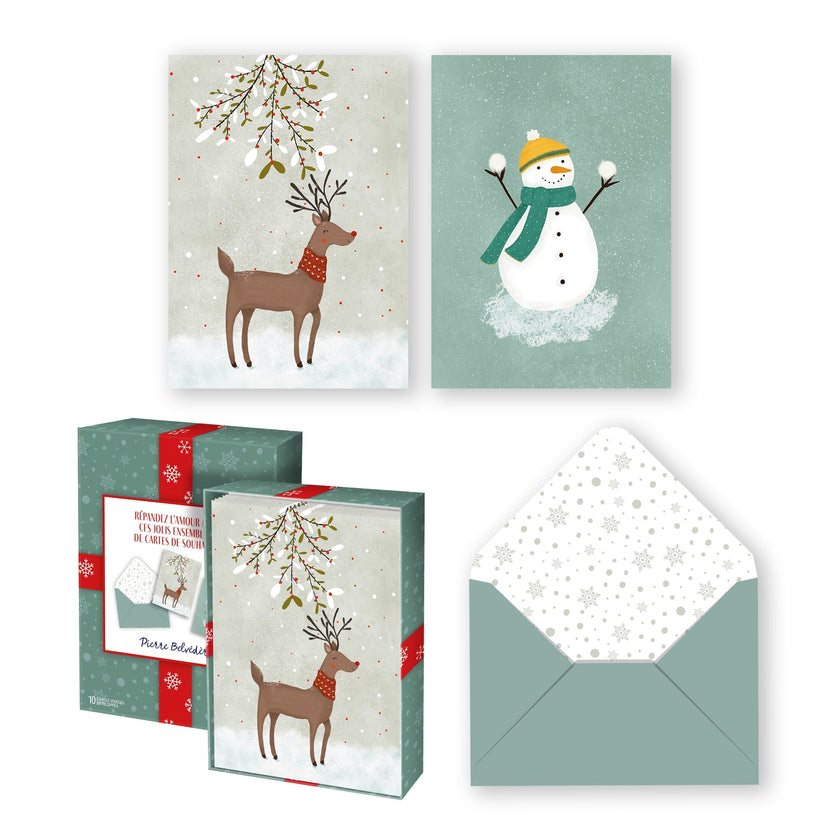 PBI ACN - Carte de Noël, lot de 10 bonhommes de neige/rennes 2024