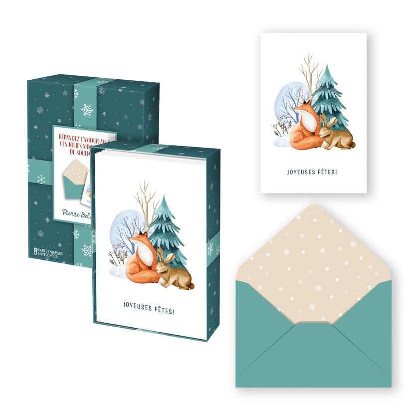 PBI ACN - Carte de Noël mini, lot de 8, renard et lapin 2024