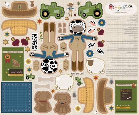 Riley Blake - Country Life 36in x 43 1/2in Boris the Cow Doll Panel