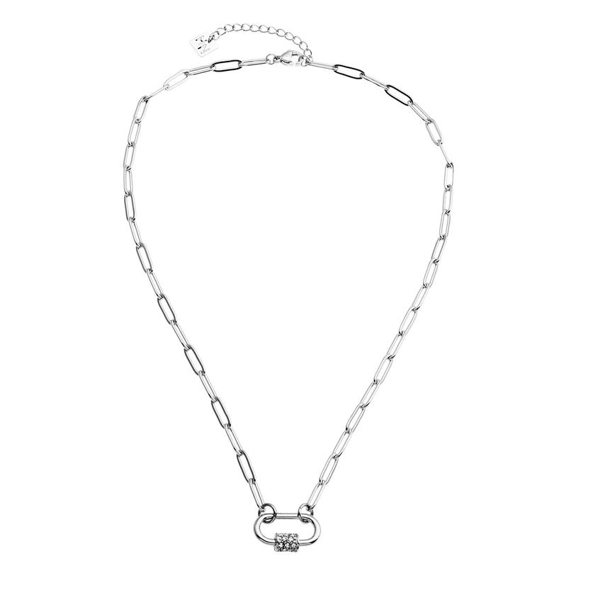 PEIGI Argent : Chaîne à maillons plats avec breloque mousqueton sertie de zircone.